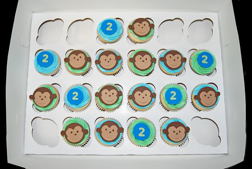 monkey 2nd birthday cupcakes blue and green