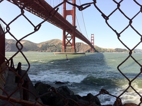 Golden Gate through fence at Hoppers Hands