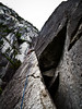 Angels Crest, 5.10c, Squamish - Pitch 3, Angels Crack. A Glorious 10b finger crack to a nice belay before things get somewhat more difficult.