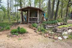 Early spring garden and cabin