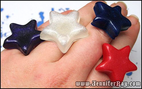 Resin Star Rings on my Fingers to show size