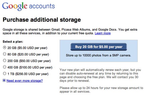 Purchase Additional Storage with Google