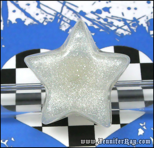 Bright White Star Ring - Glittery White Resin Adjustable Silver Ring by JenniferRay.com