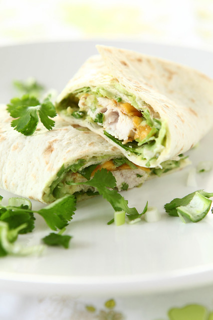 a quick wrap with grilled chicken + cheddar and creamy avocado