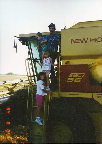 Dad & kids on combine '94