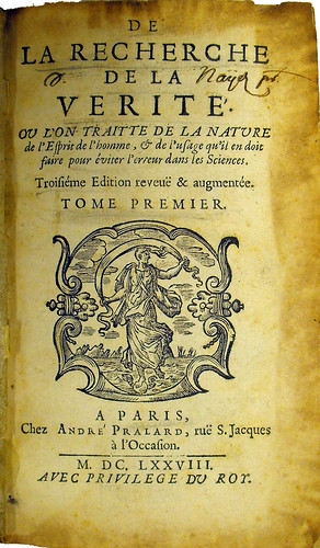 Adam Smith: Title page of Malebranche, Nicolas: De la recherche de la verite