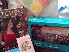 nigella book, jamie oliver cookie set, cupcake moulds and perfume