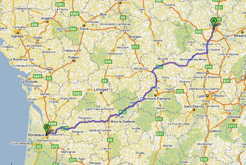 Route Through France From Dijon to Bordeaux