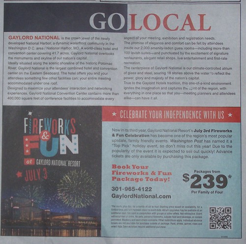 National Harbor "Go Local" ad, Gazette newpapers 6/22/2011
