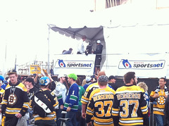 The crowd outside the TD Garden Monday evening before Game 6.