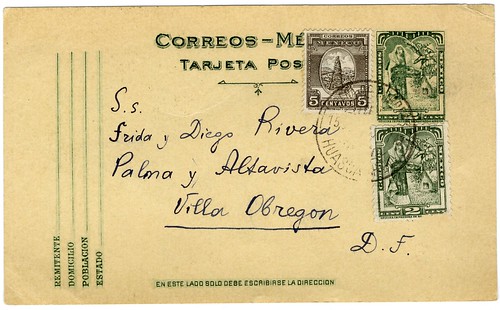 Postcard from Leon Trotsky to Frida Kahlo, Diego Rivera, 1937 (recto)
