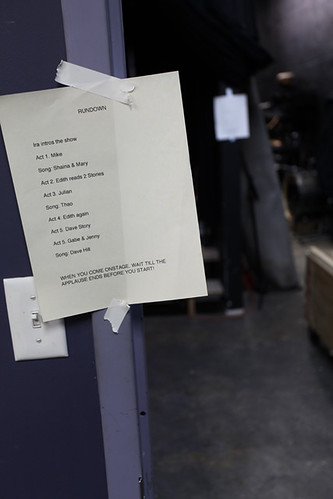 The show rundown, taped up back stage