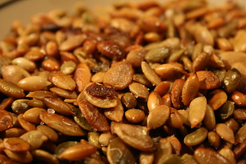 closeup of roasted pumpkin seeds