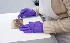 Gloves must be worn when handling photographs as fingerprints can damage the gelatine that forms the surface of the photo.