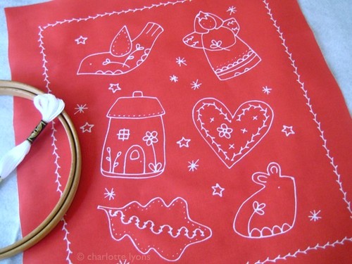 red white ornaments to stitch and hang