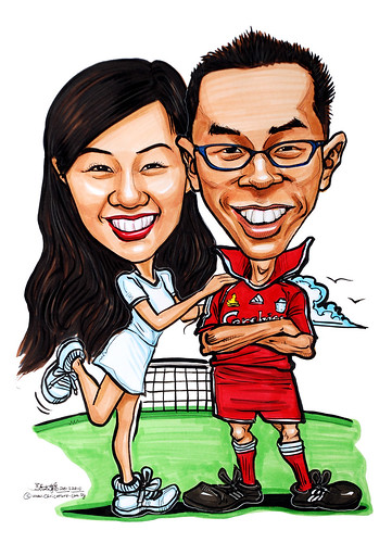 Liverpool soccer player caricature with girlfriend