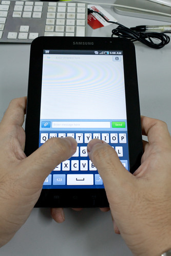 Samsung Galaxy Tab - two hands typing (vertical mode)