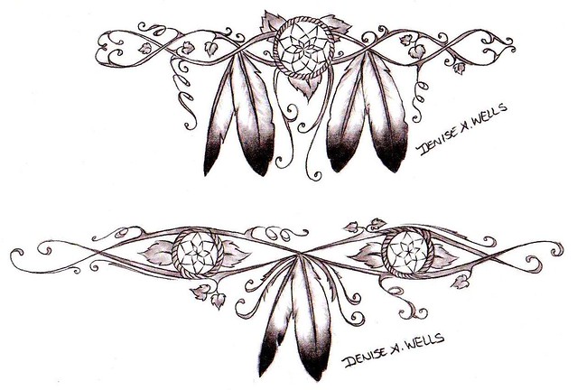 Native American Tattoo designs. Dreamcatchers wrapped in vines and leaves 