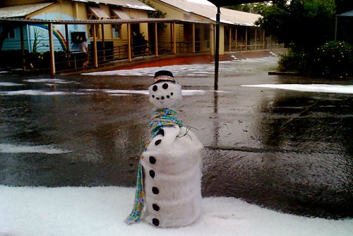 Penrith snowman in a hailstorm