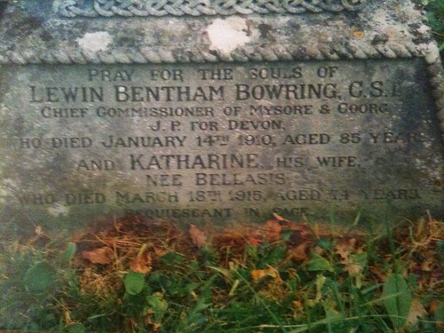 Headstone of Lewin Bentham & Katherine Bowring nee Bellasis