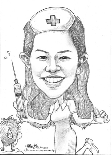 nurse caricature in pencil