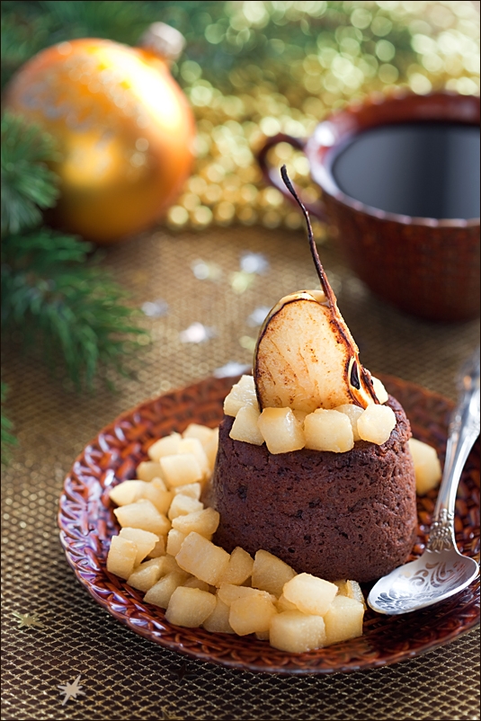 Buckwheat cake with chocolate and pears