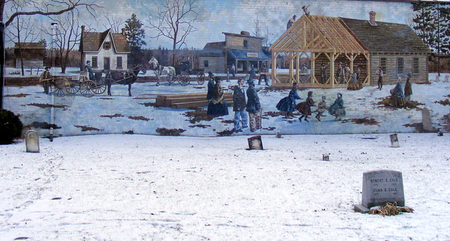 Mural of winter scene, Highland Creek