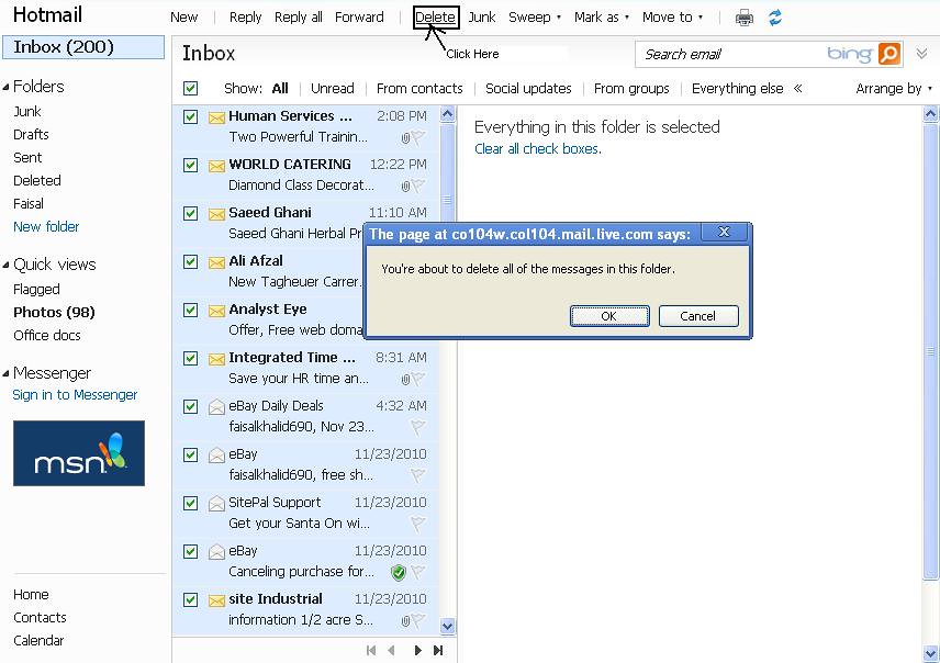 How to Empty an email folder in Hotmail