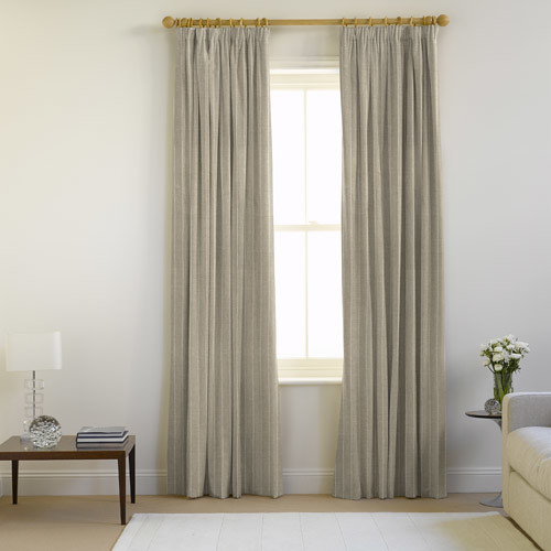 Cotton lined pencil pleat curtains in chalk flax fabric