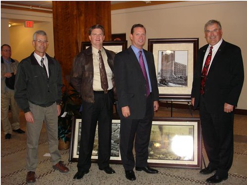 Pictured from left to right in the restored lobby of the Besse Hotel:  Randy Snider, Iola Area Office Director; Dale Yager, Multi Family Housing Specialist; Gary Hassenflu, President, Garrison Community Development, LLC; and Tim Rogers, Housing Programs Director.