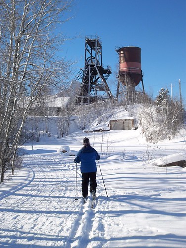Skiing near the Pioneer Mine Headframe