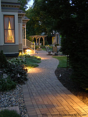 Interlocking Clay Paver Patio and Walk with Low-Voltage Landscape Lighting