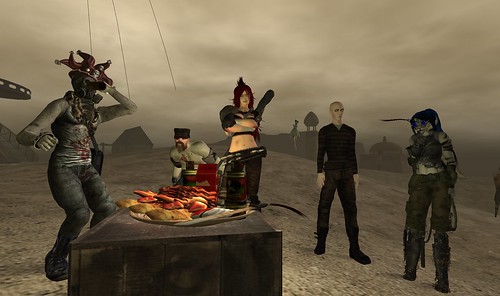 The victorious Team Two with their victory platter. (l to r: jaster Berkmans, Syruss Constantine, Aposiopesis Fullstop, Psycho Baroque, Dassina Andel)