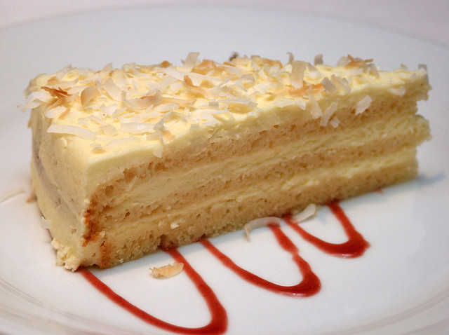 Sugar-free Coconut Vanilla Layer cake - the toasted coconut adds some crunch