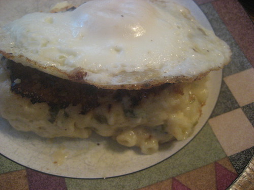 Egg on mac and cheese