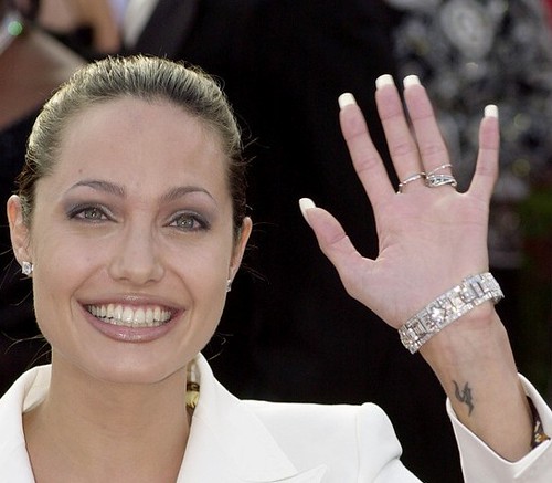 This tattoo on the inside of Angelina Jolie's left wrist is reminiscent of