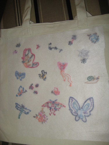 Day 37:  Freehand Mini Butterfly Embroidery (tote inside)
