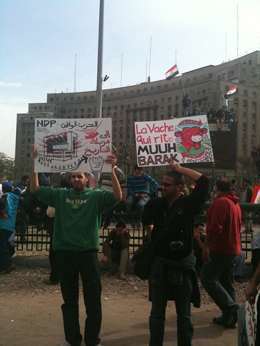 Anti Mubarak banners in Tahrir square