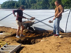 Deryn and Josh digging a bano hole