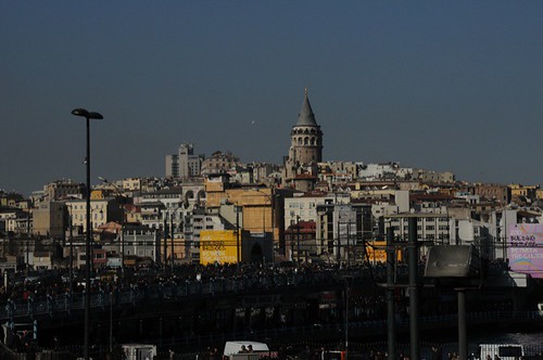 Tower of Galata, check out the pedestrians on the bridge!