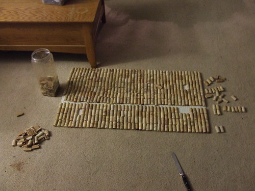 Wine cork bath mat in progress