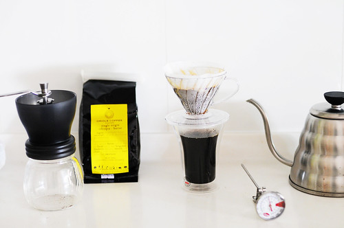 Ethiopia Harrar from Oriole Coffee Roasters + Hario Skerton grinder + Hario V60 drip + Hario Buono drip kettle