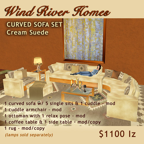 Curved Sofa Set - Cream Suede by Teal Freenote