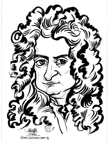 caricatuer of Isaac Newton