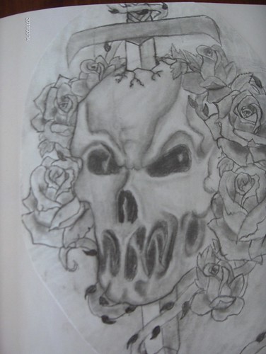 Skull and roses drawing