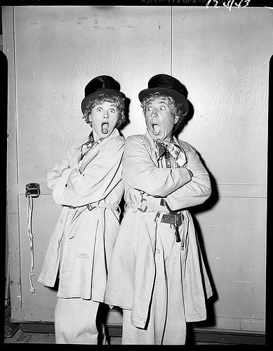 Lucy and Harpo Marx Behind the scenes of filming the 1955 I Love Lucy 