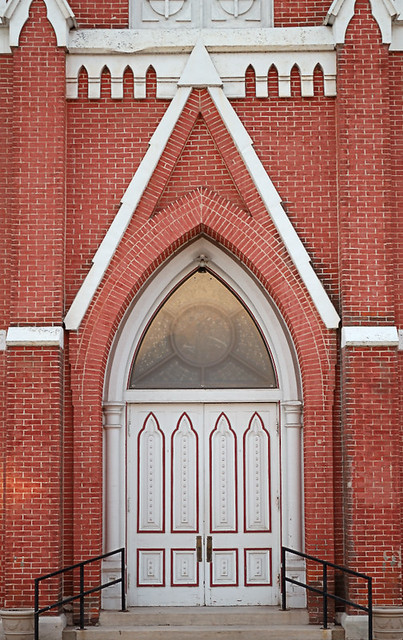 Saint Joseph Roman Catholic Church, in Louisiana, Missouri, USA - front door