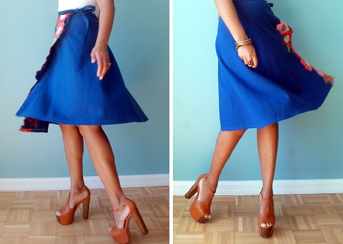 vintage 70s wrap skirt, white tee, jessica simpson dany platform shoes