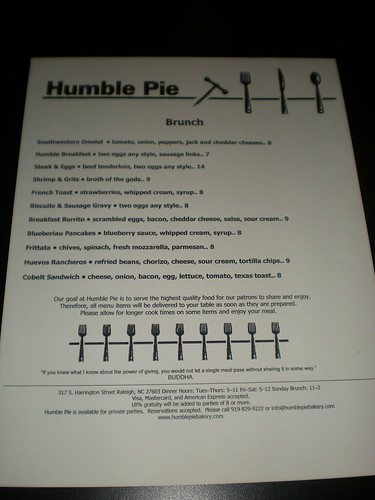 Humble Pie menu