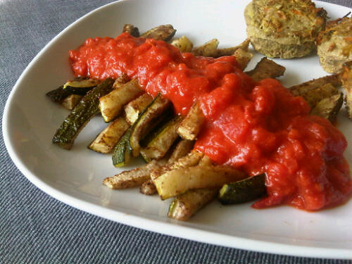 Garam masala zucchini fries + tomato sauce